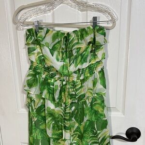 BCX Green and White Leaf Print Dress